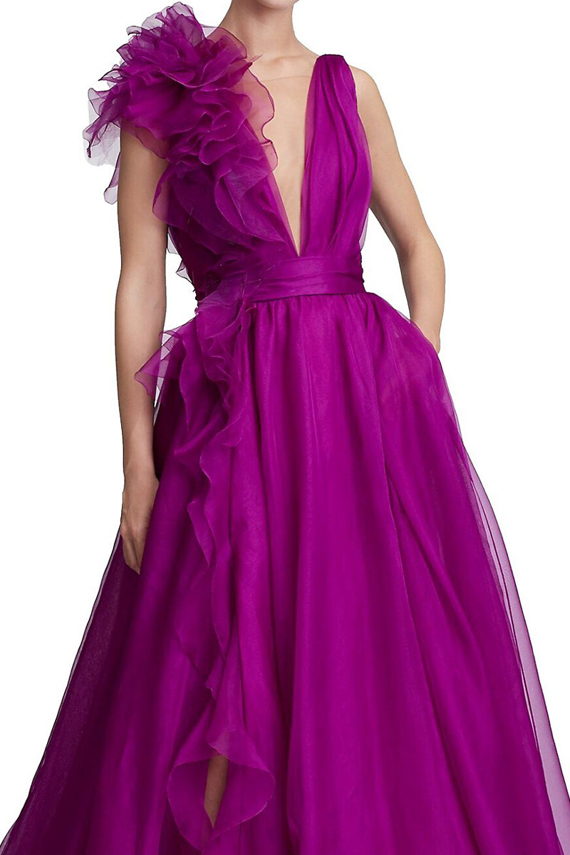 Extravagance Purple Ruffled Evening Dress