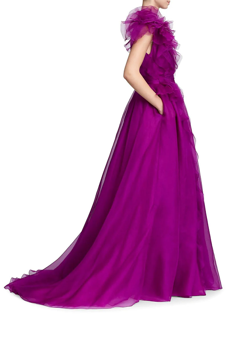 Extravagance Purple Ruffled Evening Dress