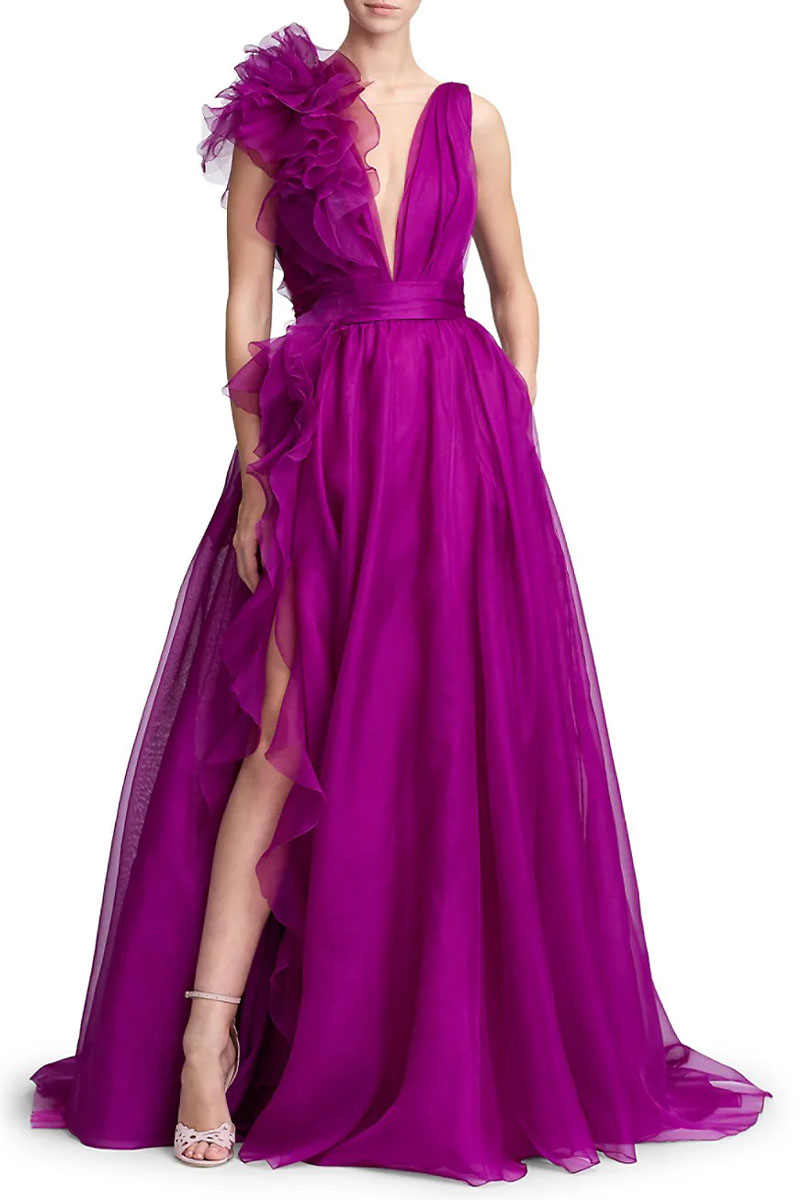 Extravagance Purple Ruffled Evening Dress