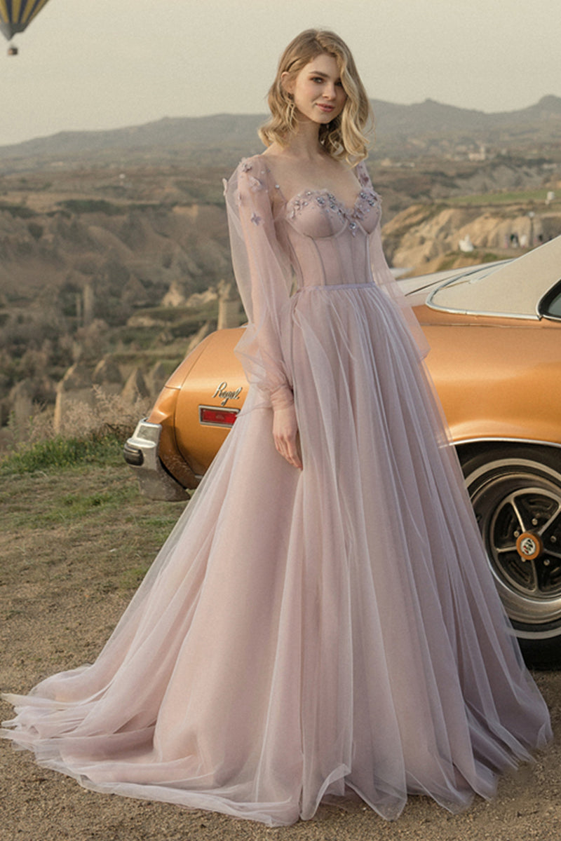 Fairy Tale Lilac Long Sleeve Tulle Maxi Dress