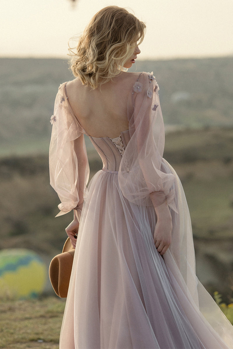 Fairy Tale Lilac Long Sleeve Tulle Maxi Dress