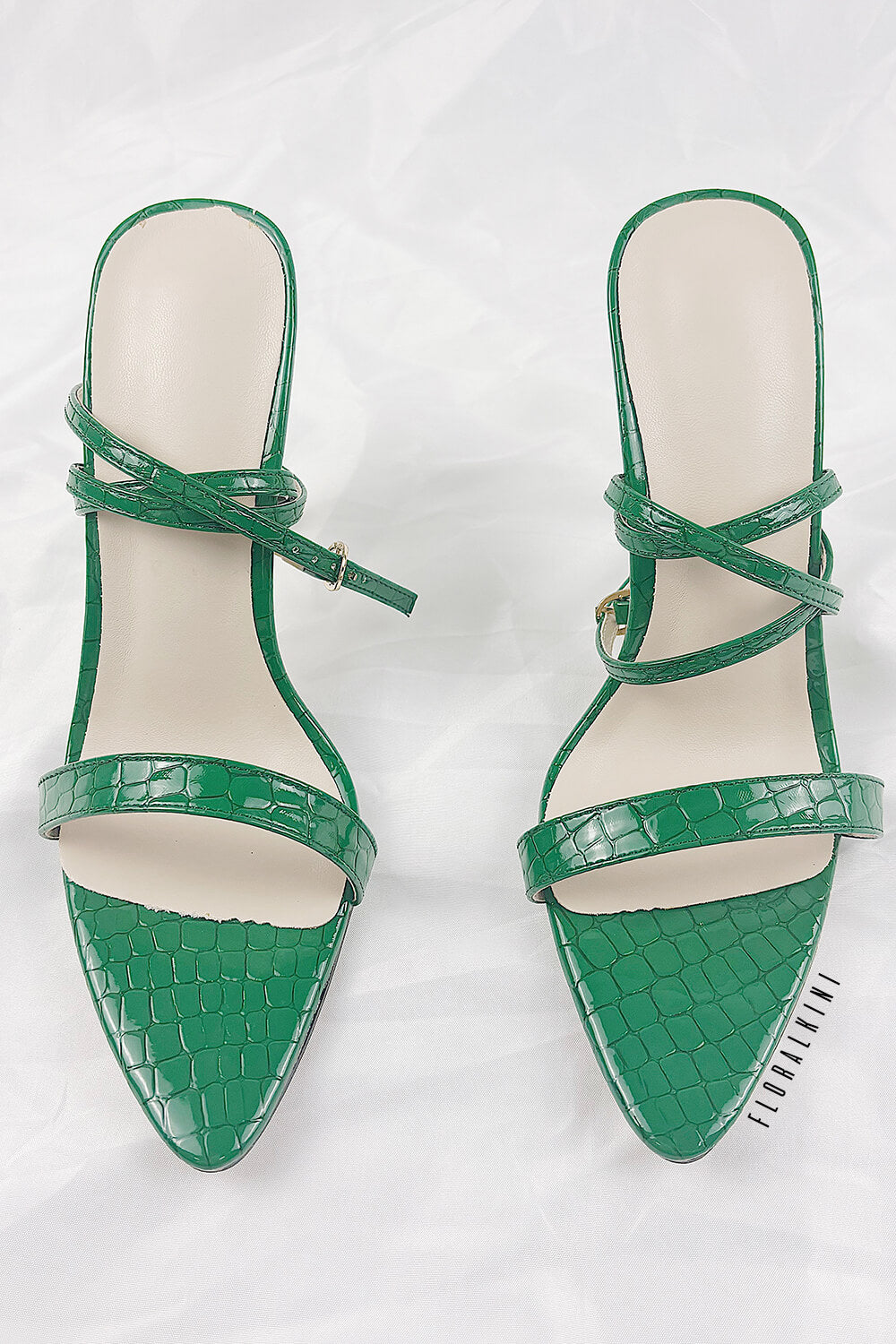 Green Faux Croc Stiletto Heels