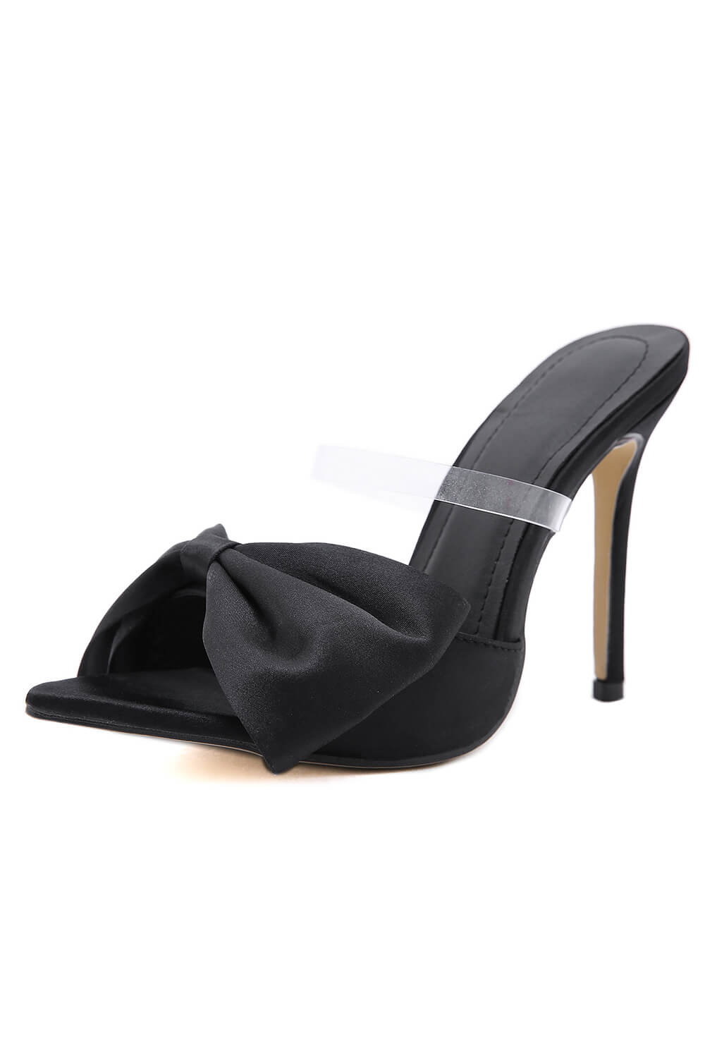 Black Satin Bow Stiletto Mules