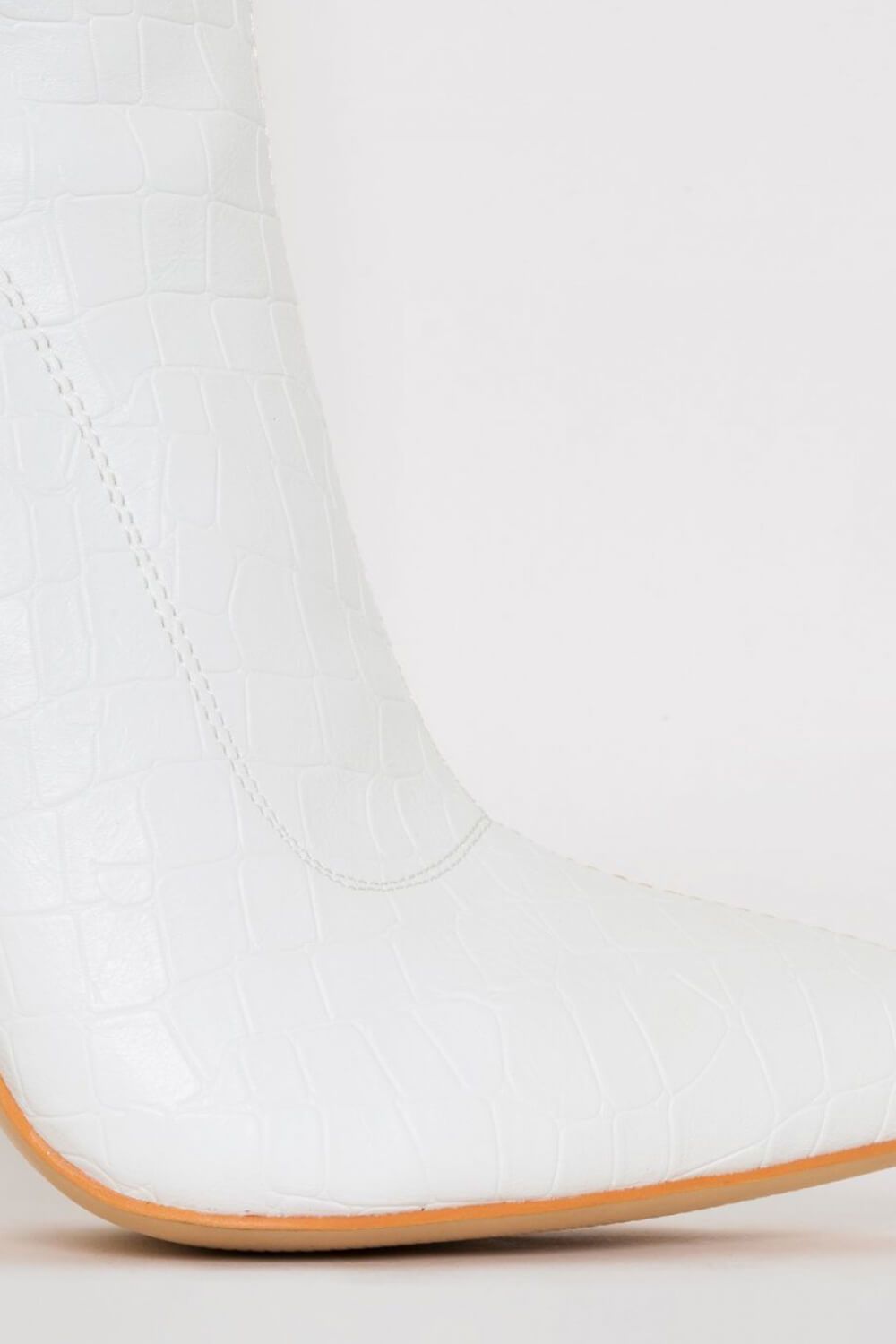 White Croc Print Thigh High Stiletto Boots