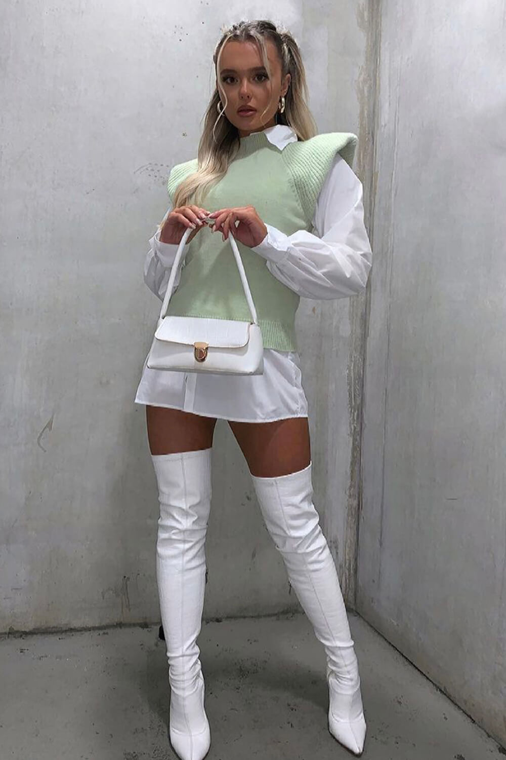 White Croc Print Thigh High Stiletto Boots