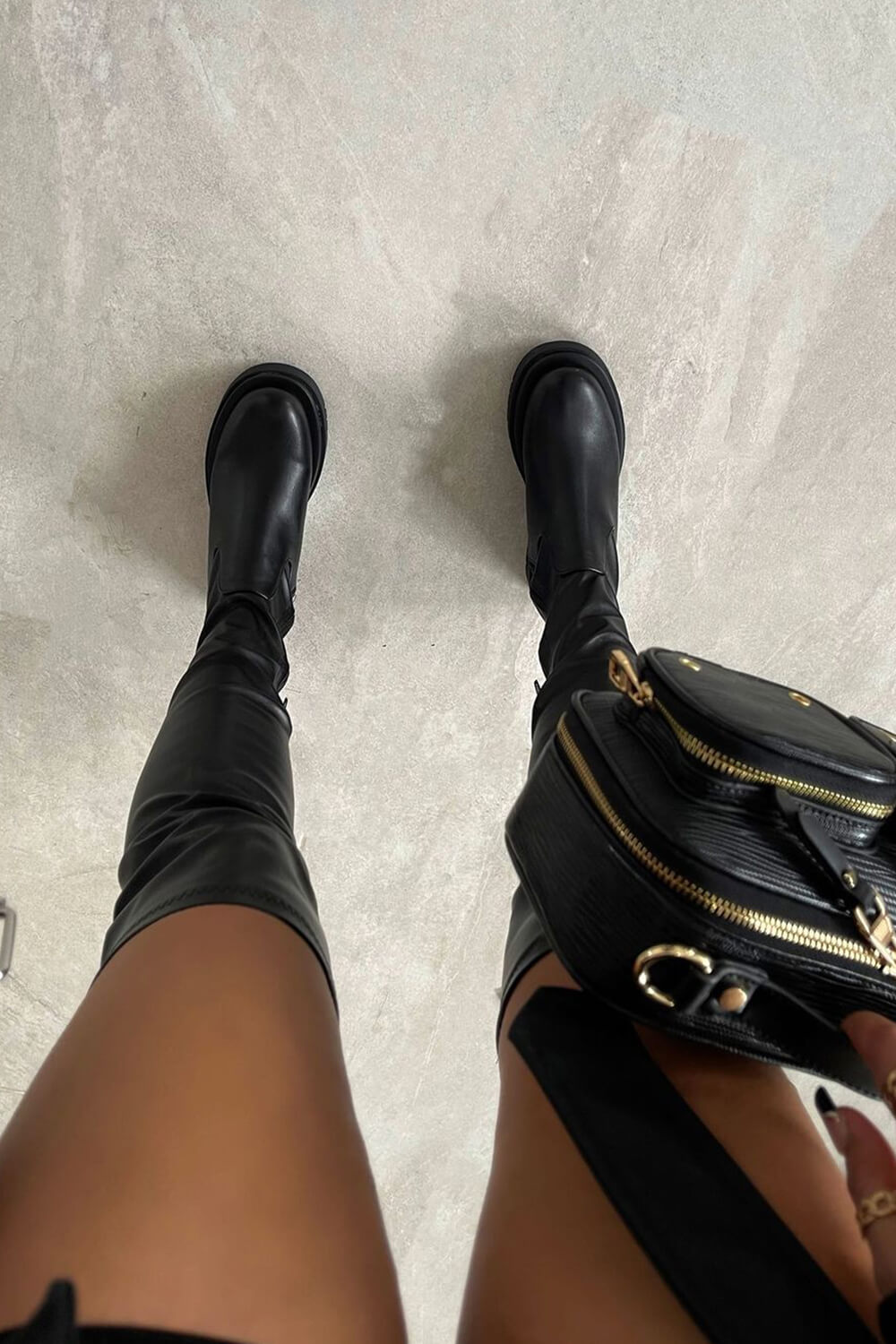 Black Faux Leather Over The Knee Thigh High Long Biker Boot