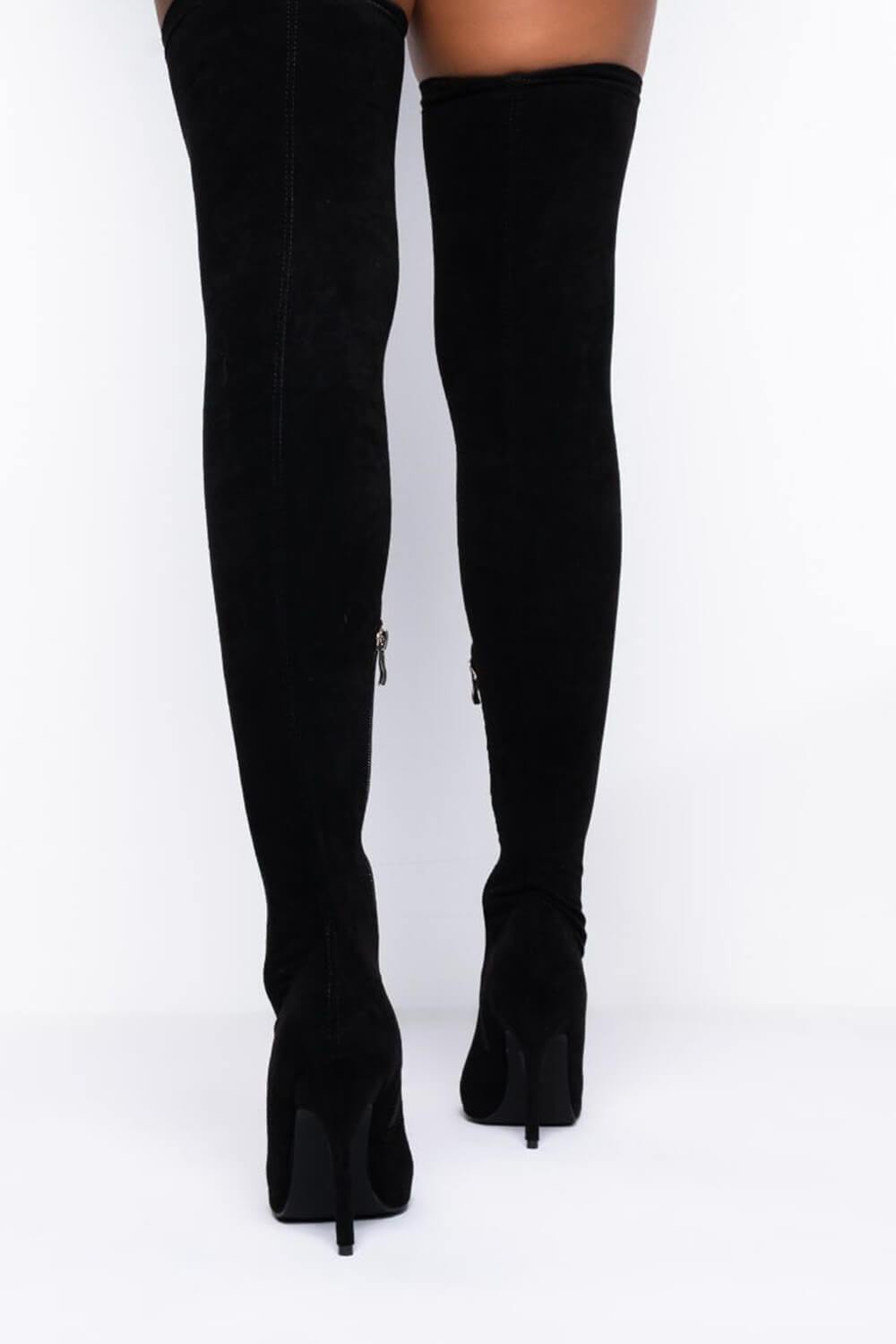 Black Faux Suede Over The Knee Thigh High Stiletto Boots