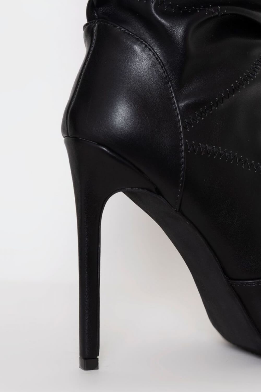 Black Ruched Peep Toe Stiletto Ankle Boots