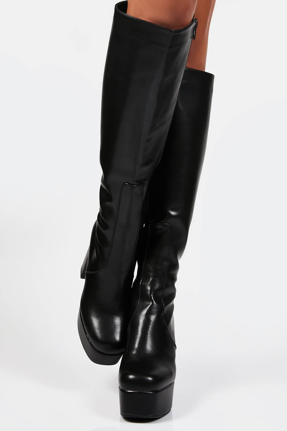 Black Chunky Platform Block Heel Knee High Boots