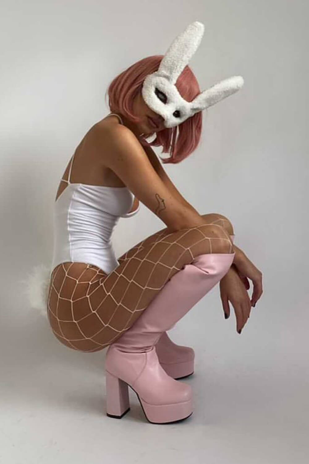 Pink Chunky Platform Block Heel Knee High Boots