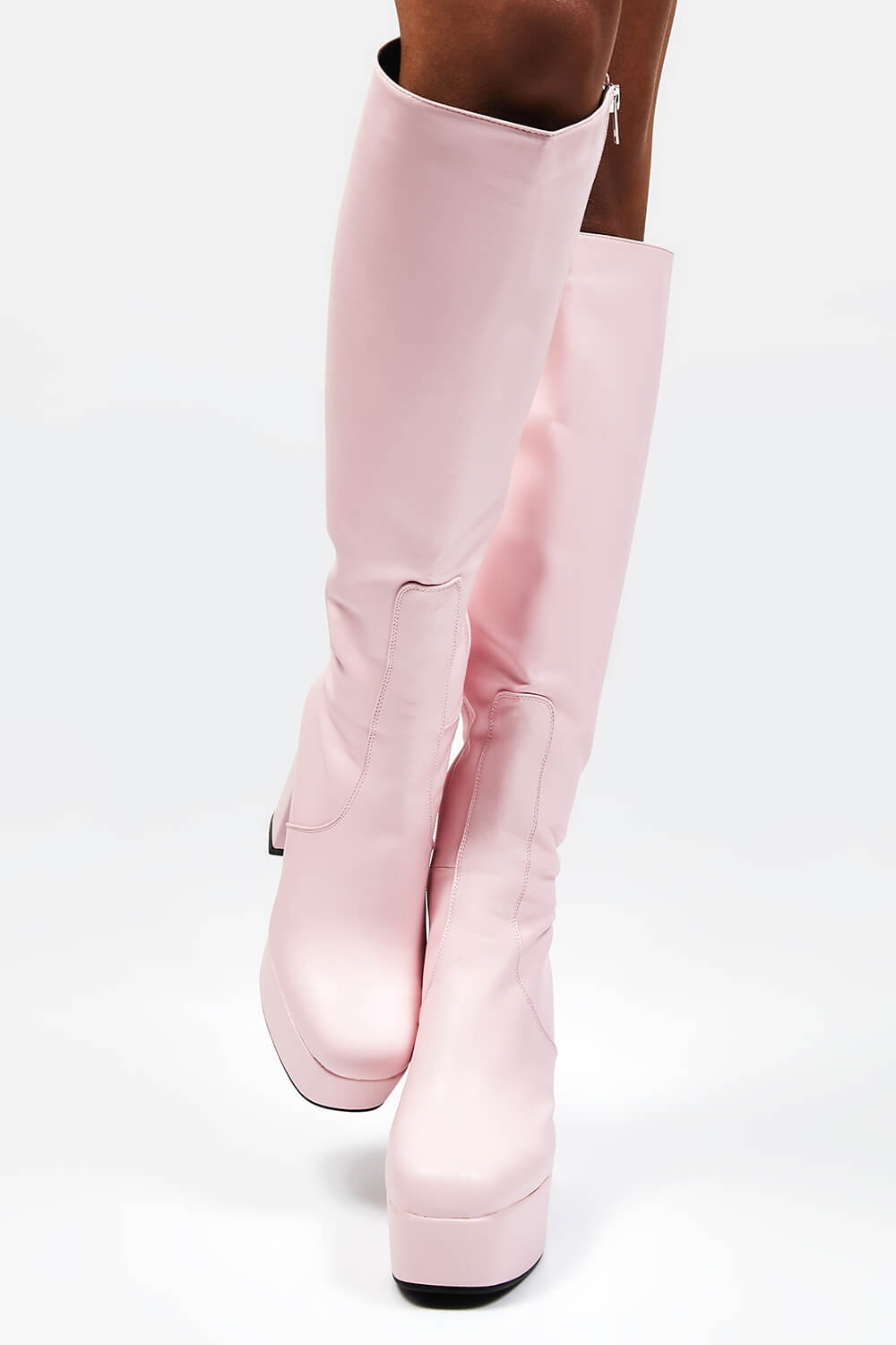 Pink Chunky Platform Block Heel Knee High Boots