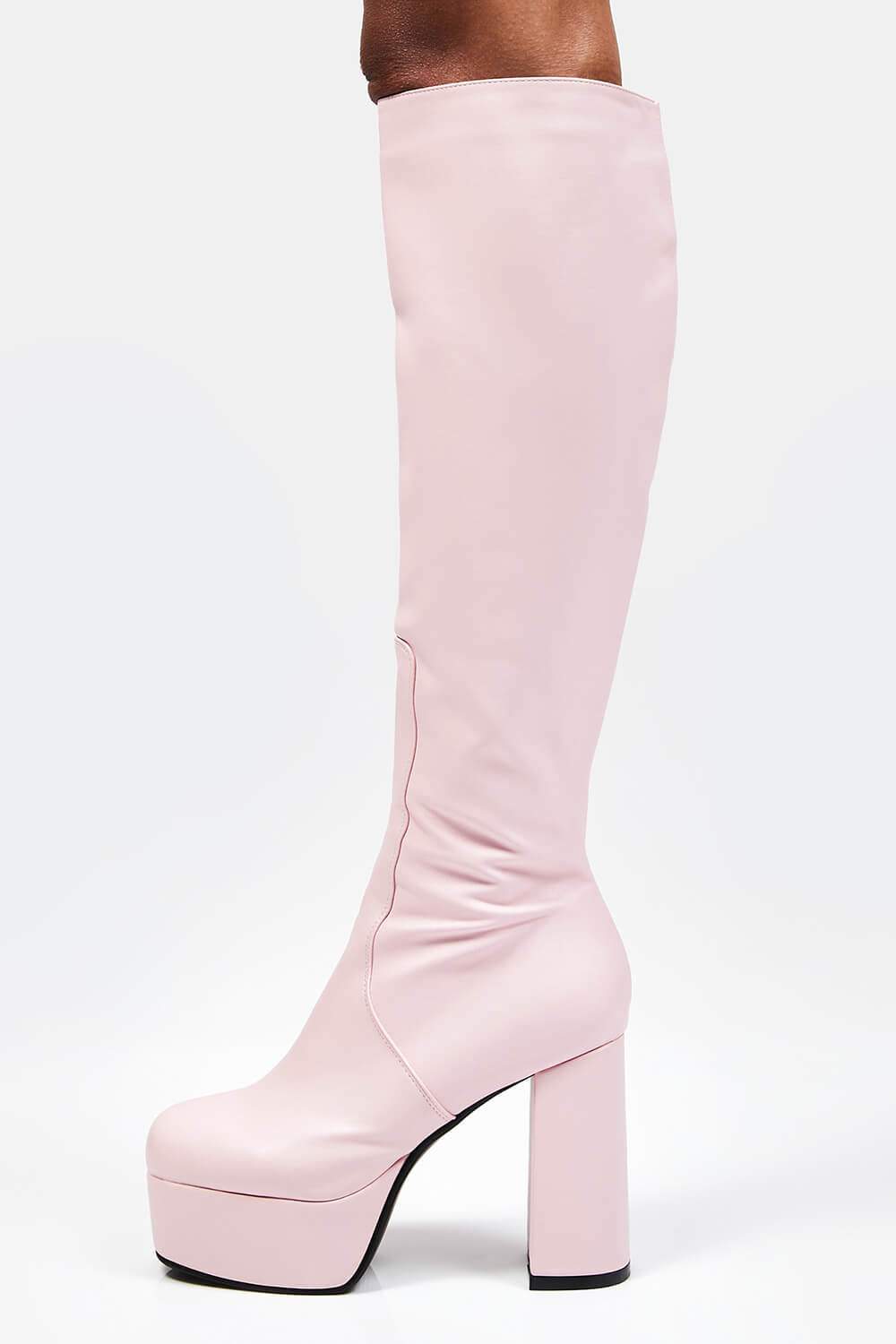 Pink Chunky Platform Block Heel Knee High Boots