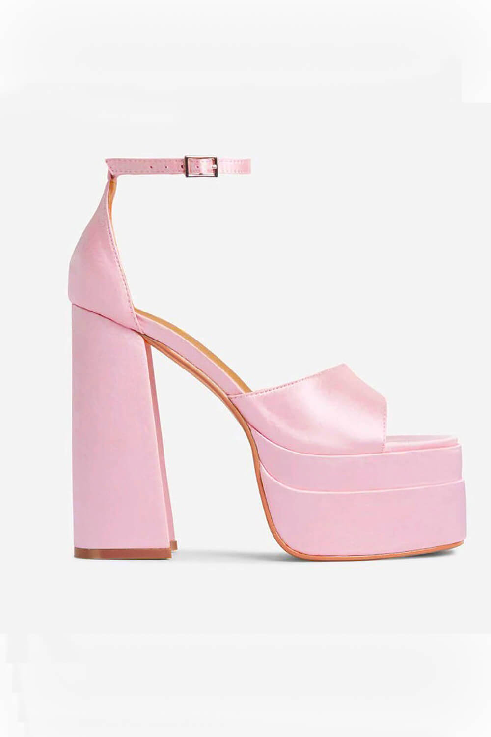 Baby Pink Satin Peep Toe Platform Block Heel