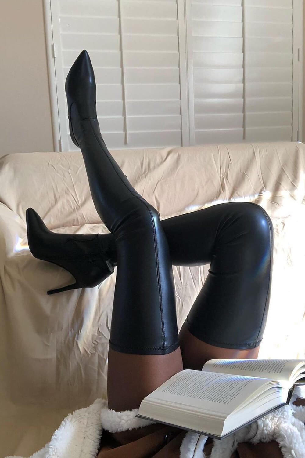 Black Faux Leather Over The Knee Thigh High Stiletto Boots