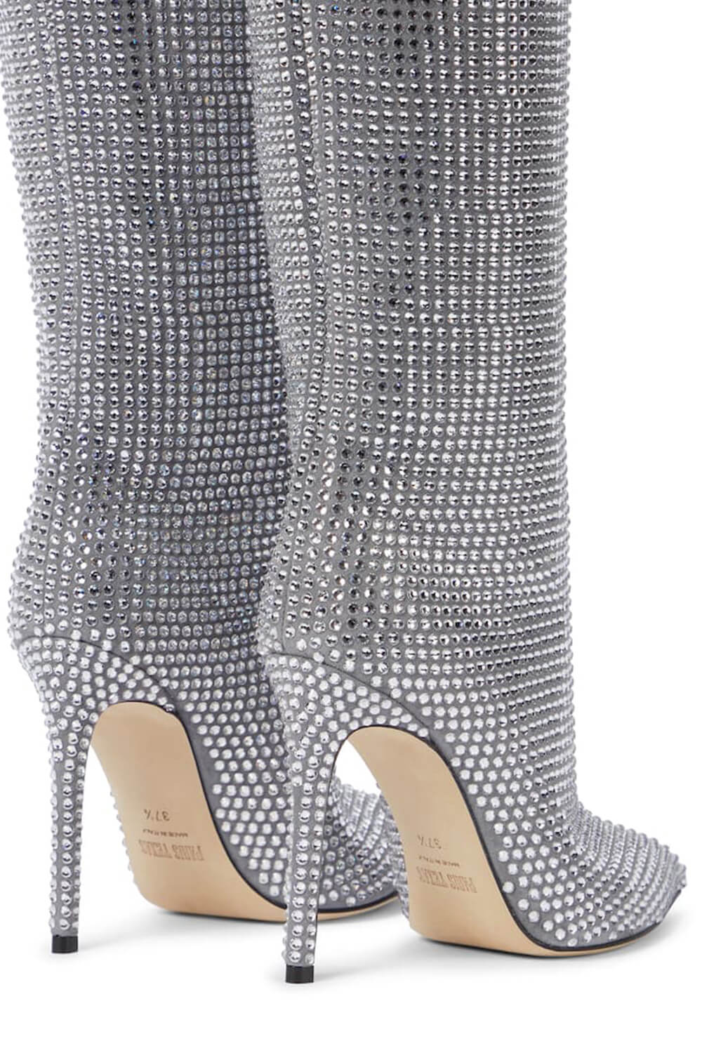 Gem Embellished Diamante Pointed Toe Stiletto Heel Knee High Long Boot - Red/Pink/Silver/Green