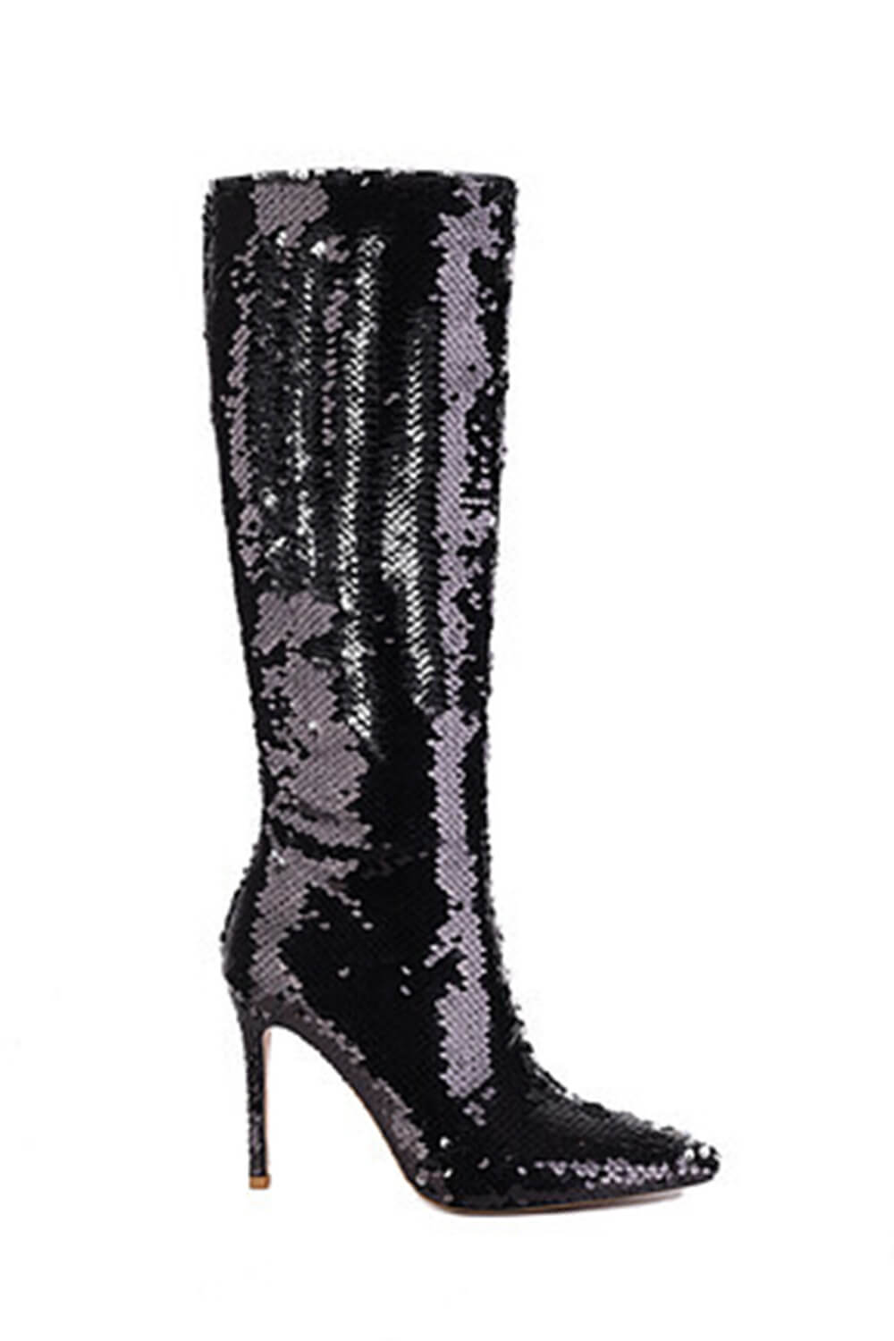 Sequin Pointed Toe Stiletto Heel Knee High Long Boot - Green/Black/Silver/Gold