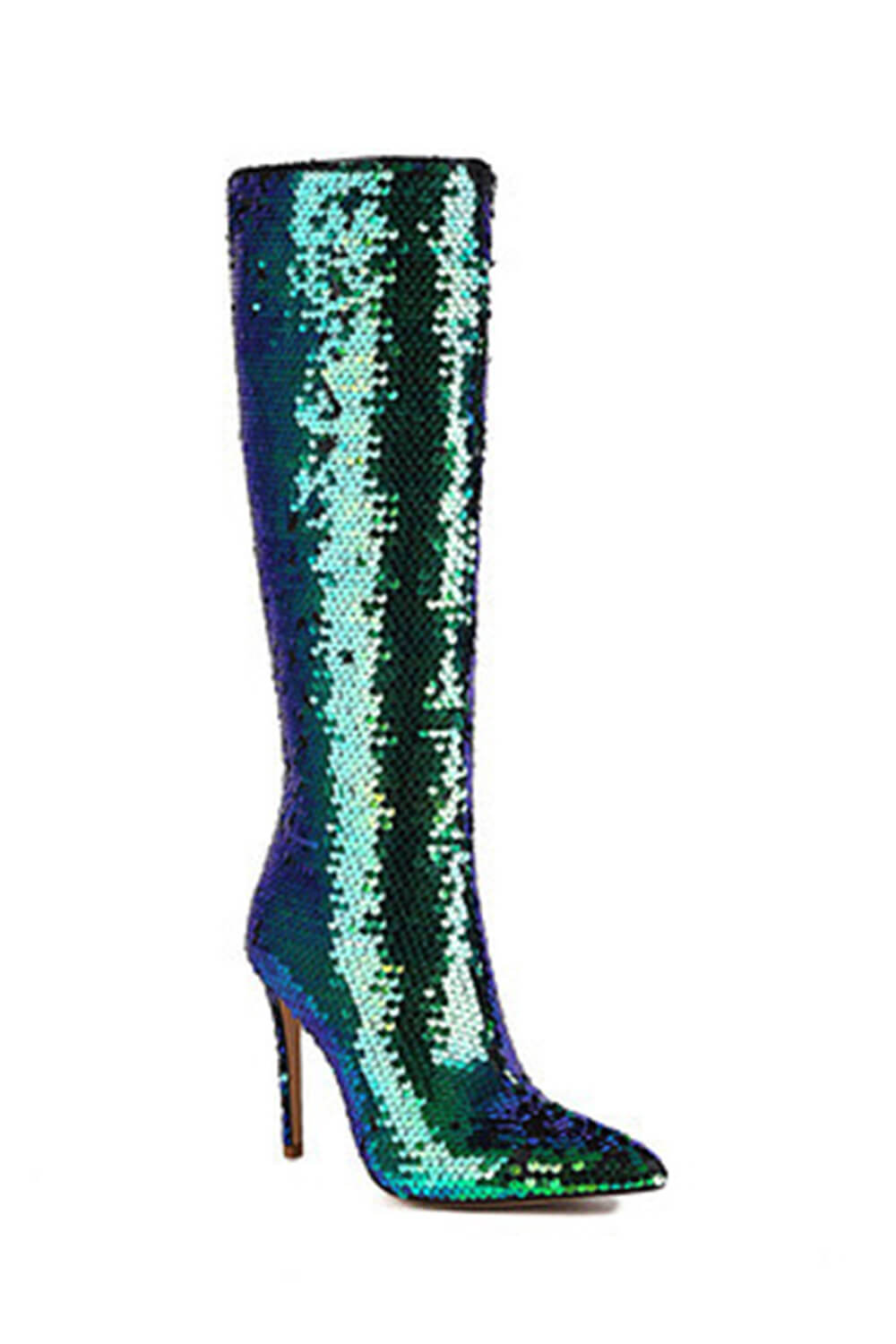 Sequin Pointed Toe Stiletto Heel Knee High Long Boot - Green/Black/Silver/Gold
