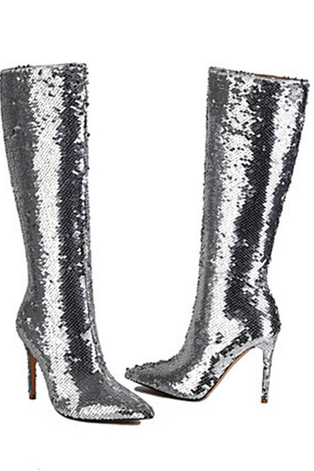 Sequin Pointed Toe Stiletto Heel Knee High Long Boot - Green/Black/Silver/Gold