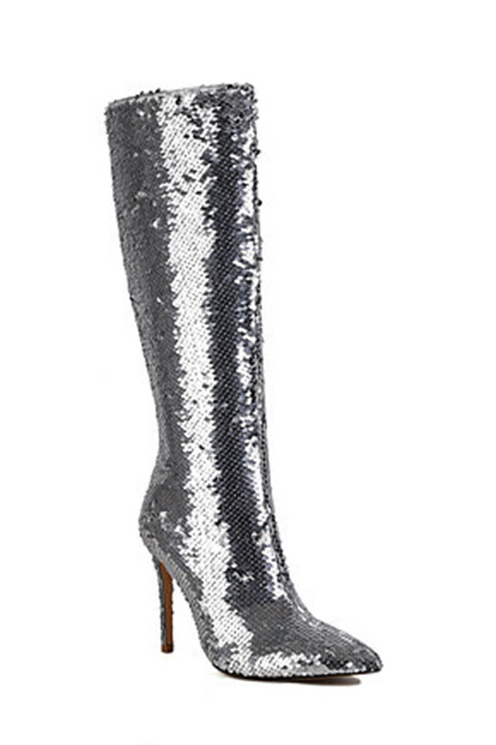 Sequin Pointed Toe Stiletto Heel Knee High Long Boot - Green/Black/Silver/Gold