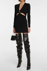 Black Ruched Pointed Toe Heeled Over-The-Knee Boots