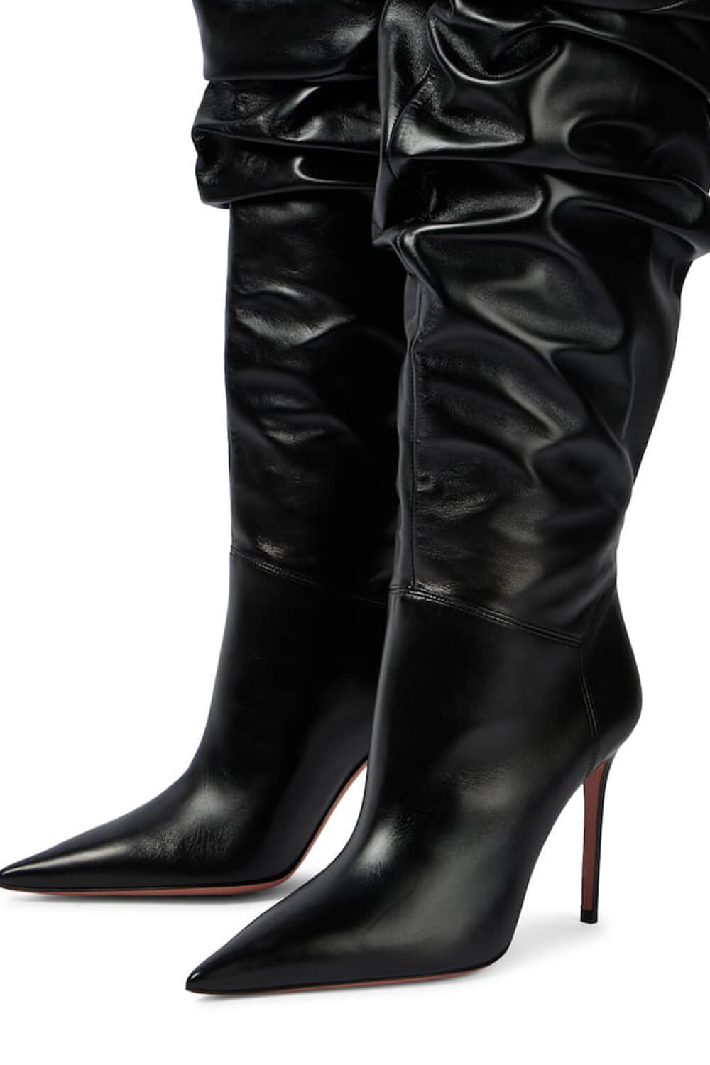 Black Ruched Pointed Toe Heeled Over-The-Knee Boots