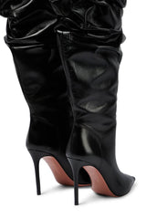 Black Ruched Pointed Toe Heeled Over-The-Knee Boots