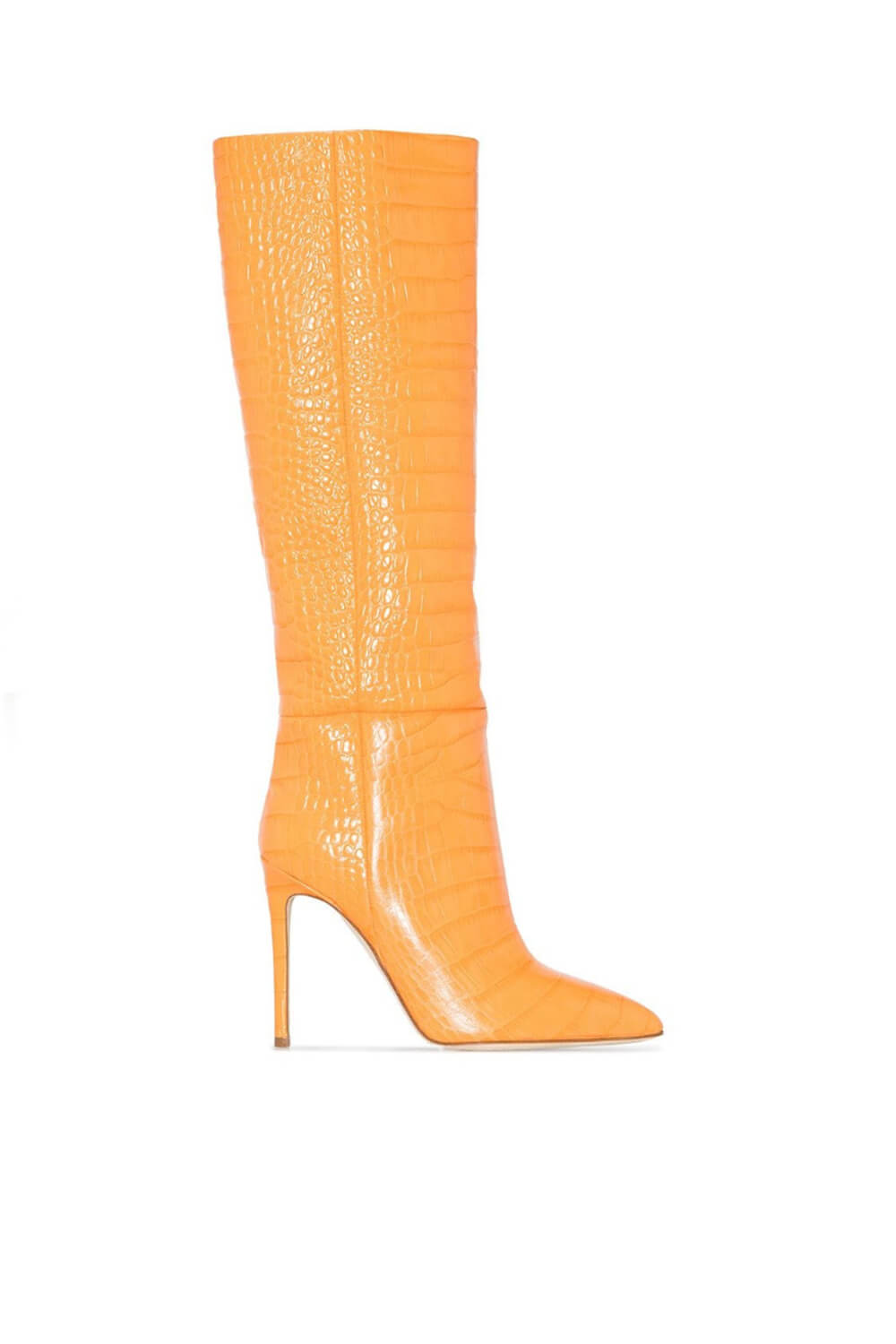 Croc-Effect Faux Leather Pointed Toe Stiletto Heel Knee High Boots
