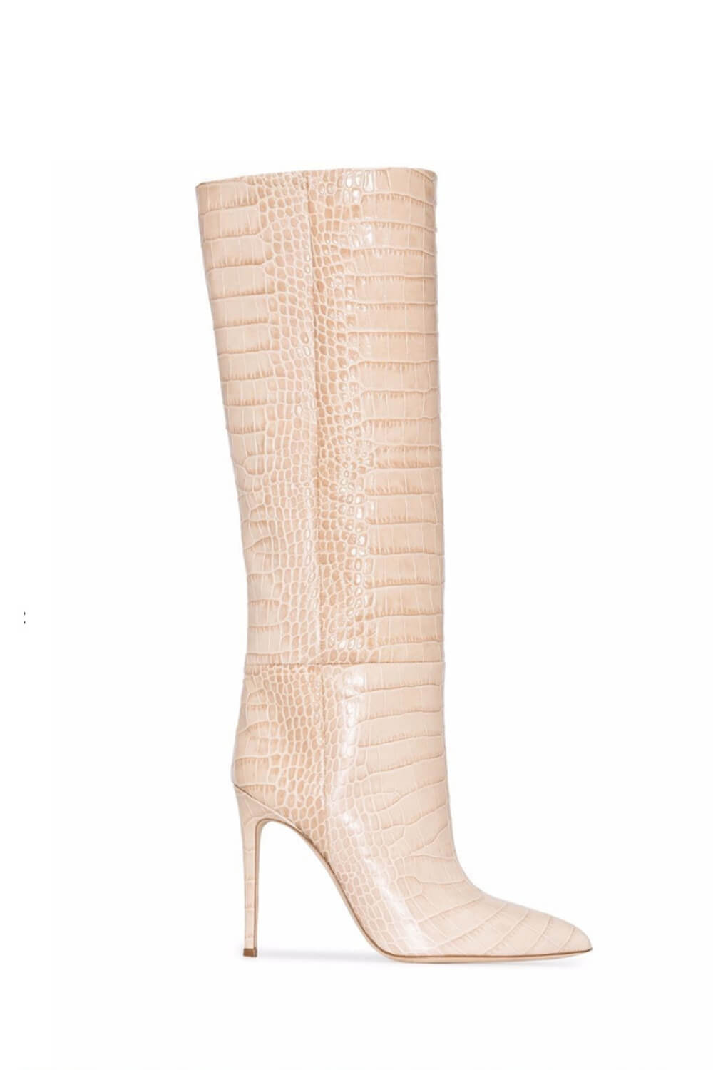 Croc-Effect Faux Leather Pointed Toe Stiletto Heel Knee High Boots