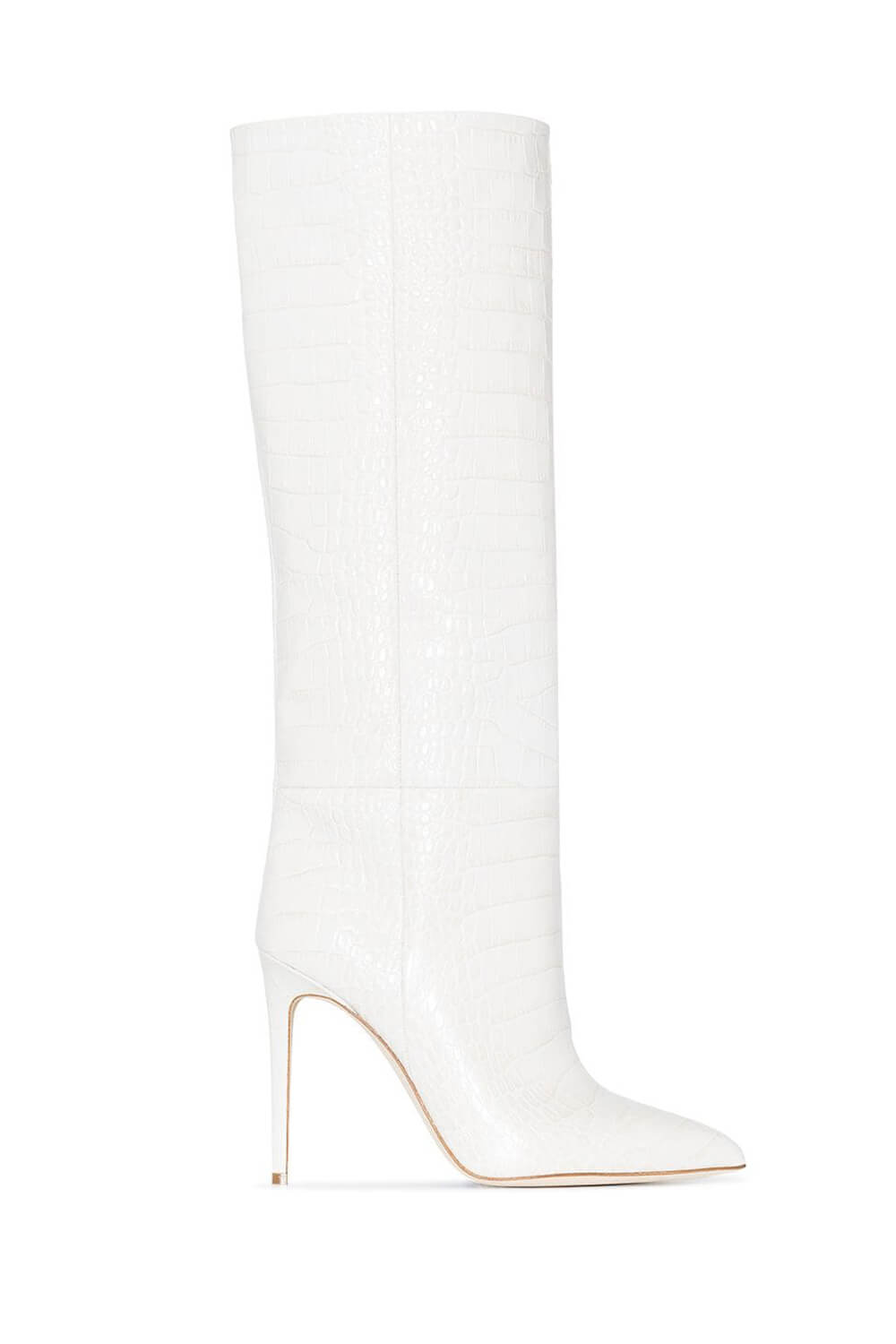 Croc-Effect Faux Leather Pointed Toe Stiletto Heel Knee High Boots