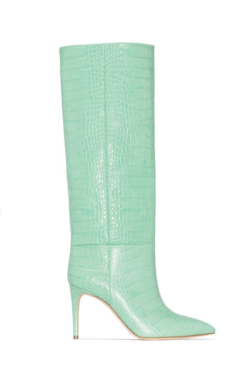 Croc-Effect Faux Leather Pointed Toe Stiletto Heel Knee High Boots