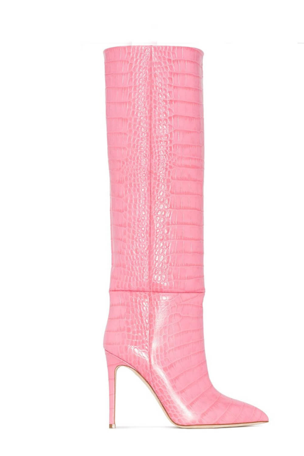 Croc-Effect Faux Leather Pointed Toe Stiletto Heel Knee High Boots