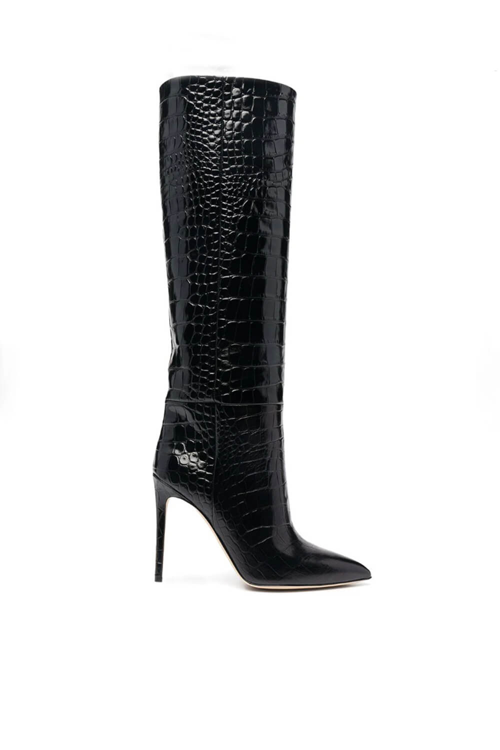 Croc-Effect Faux Leather Pointed Toe Stiletto Heel Knee High Boots