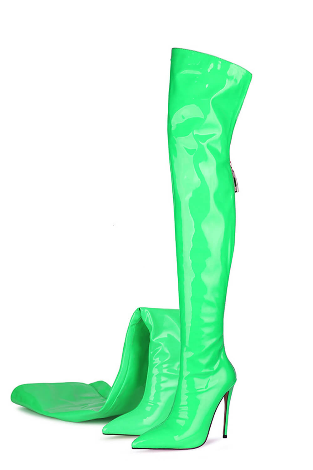 Patent Over The Knee Thigh High Stiletto Boots - Purple/Hot Pink/Lime
