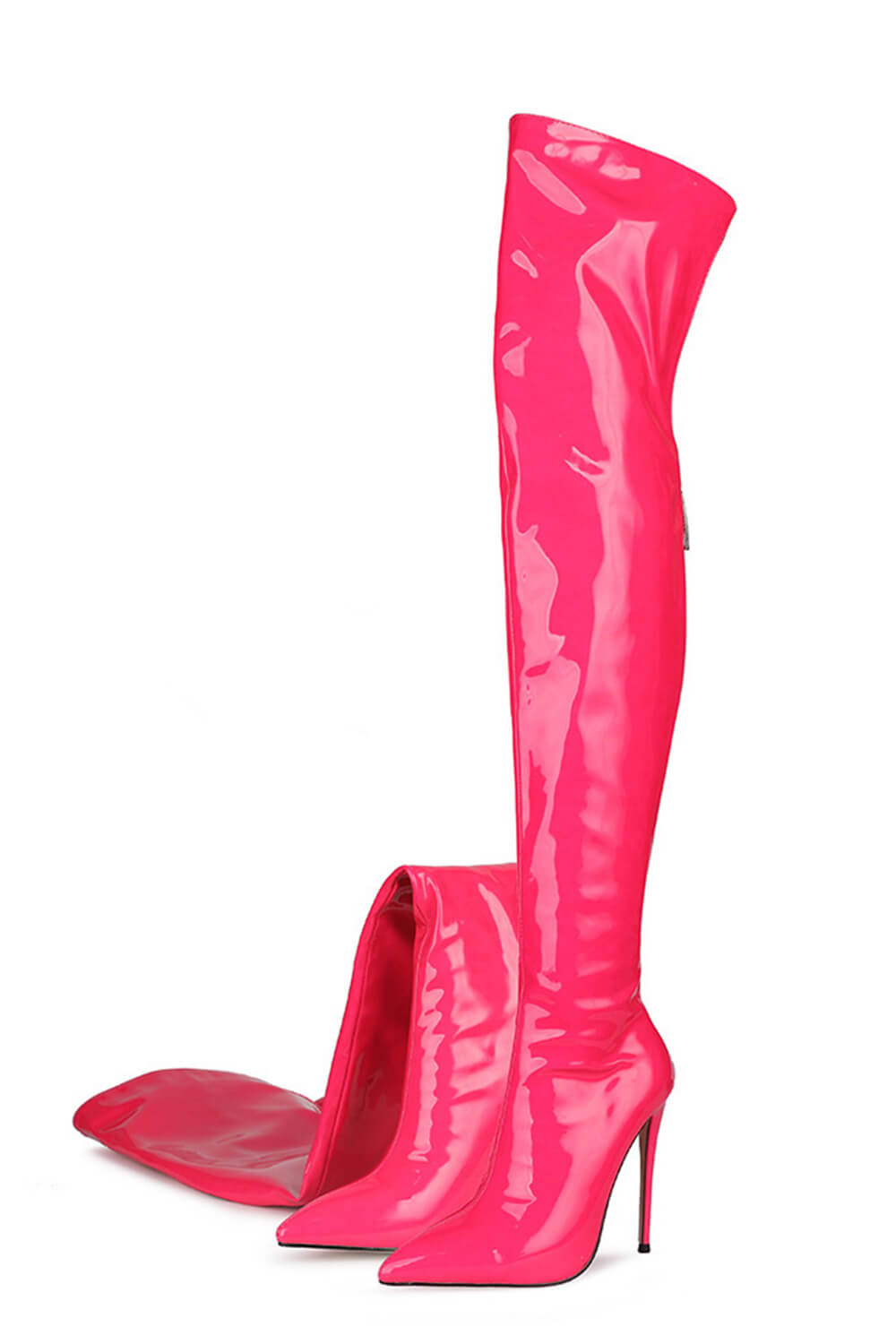 Patent Over The Knee Thigh High Stiletto Boots - Purple/Hot Pink/Lime