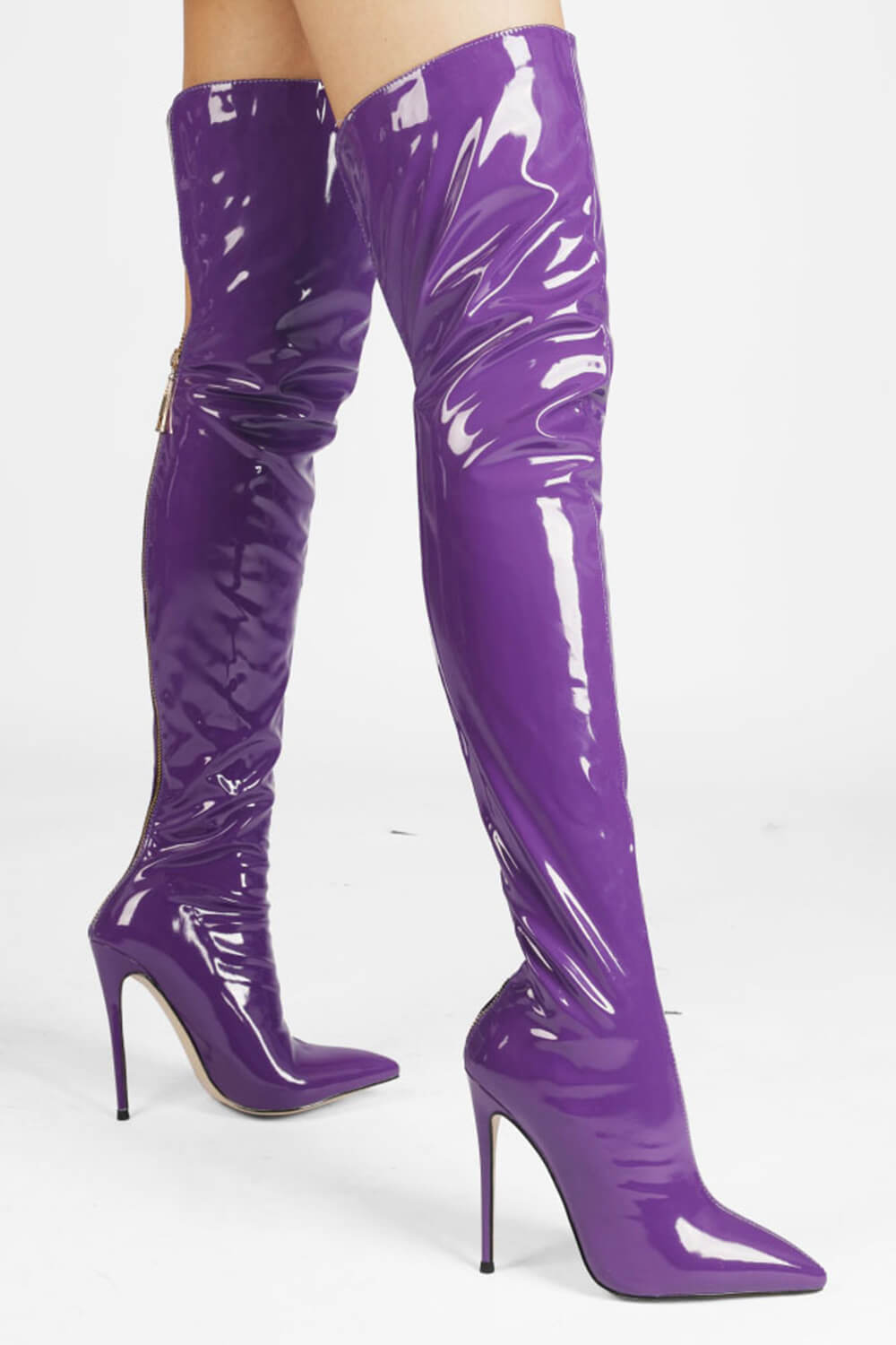 Patent Over The Knee Thigh High Stiletto Boots - Purple/Hot Pink/Lime