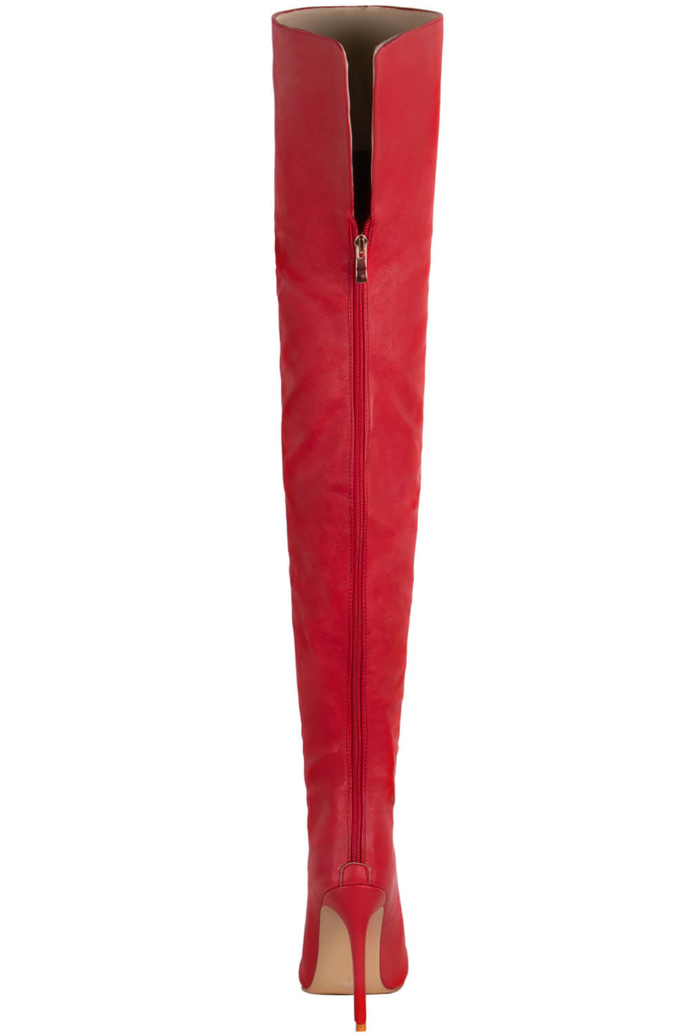 Faux Leather Over The Knee Thigh High Stiletto Boots-Black/Red