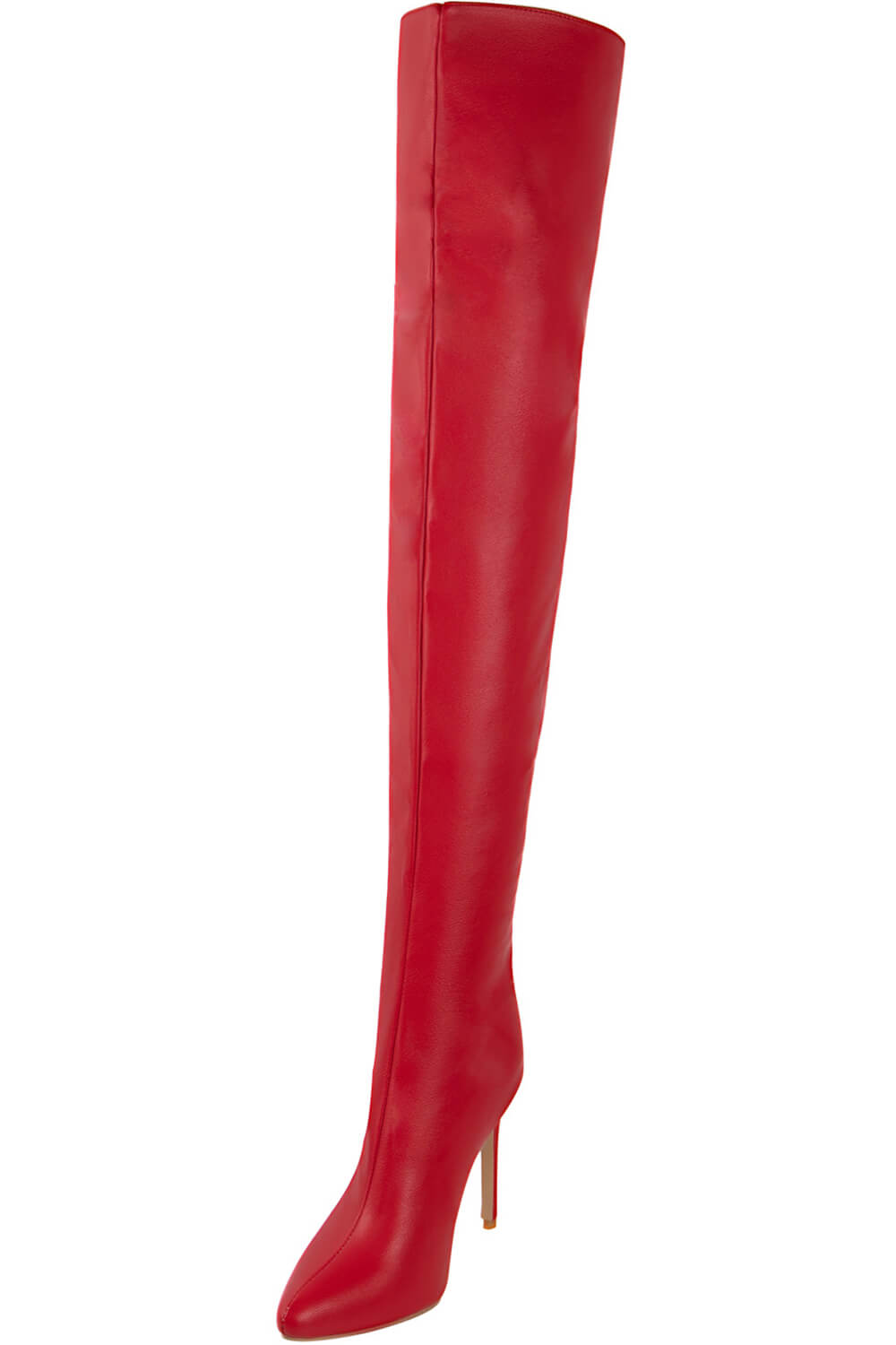 Faux Leather Over The Knee Thigh High Stiletto Boots-Black/Red