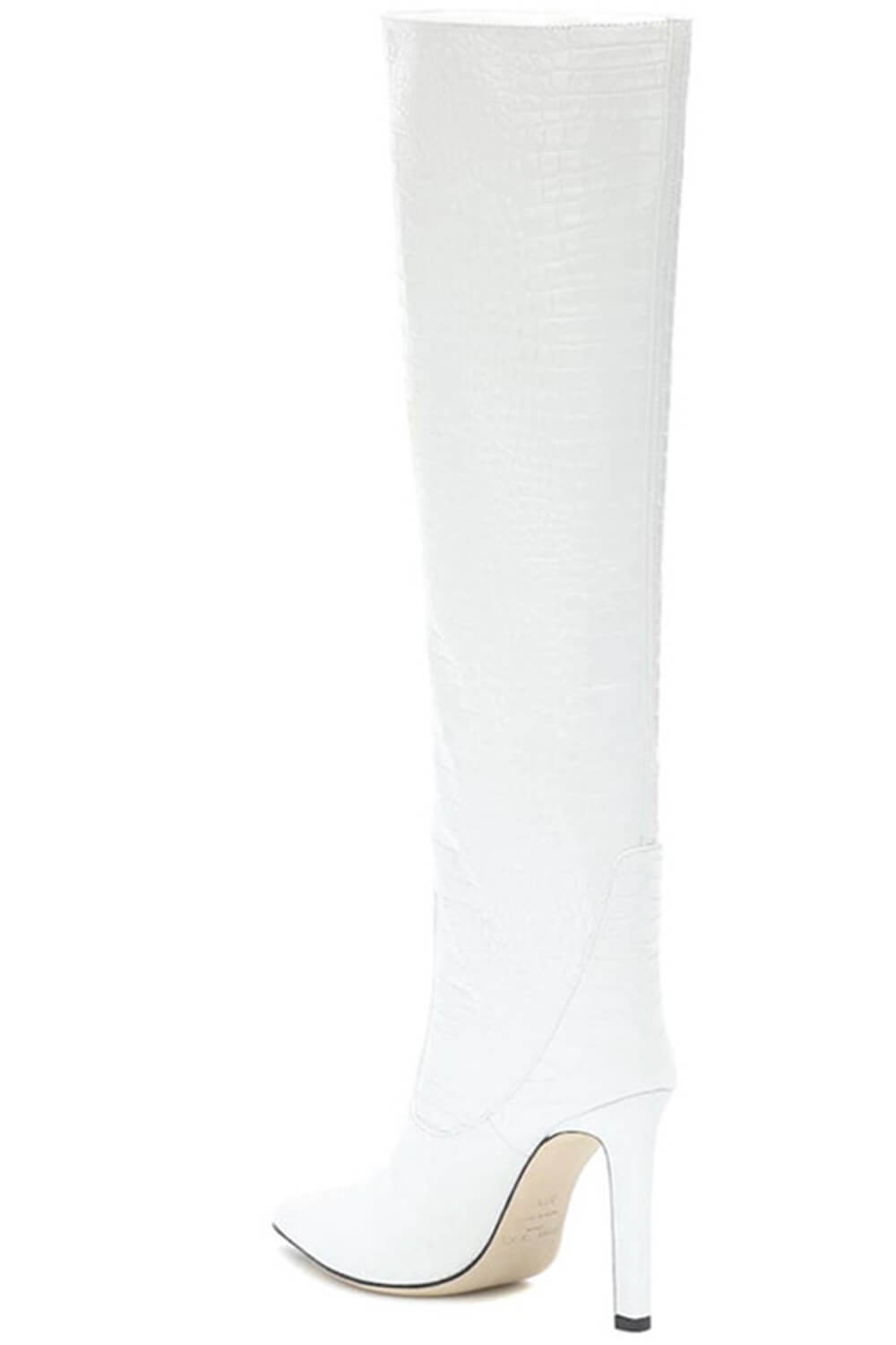 Croc Print Wide Fit Pointed Toe Stiletto Heel Knee High Boots-White/Orange/Red/Green/Black/Cyan/Brown/Lime