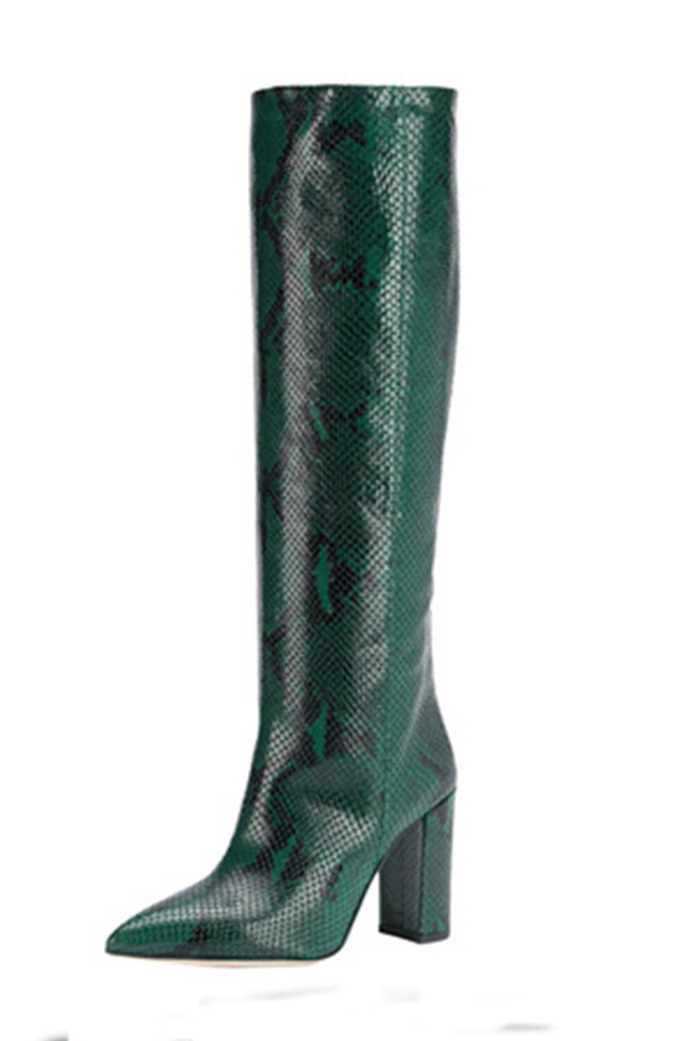 Python Effect Knee High Boots - Green