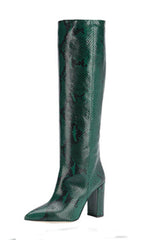 Python Effect Knee High Boots - Green