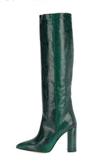 Python Effect Knee High Boots - Green