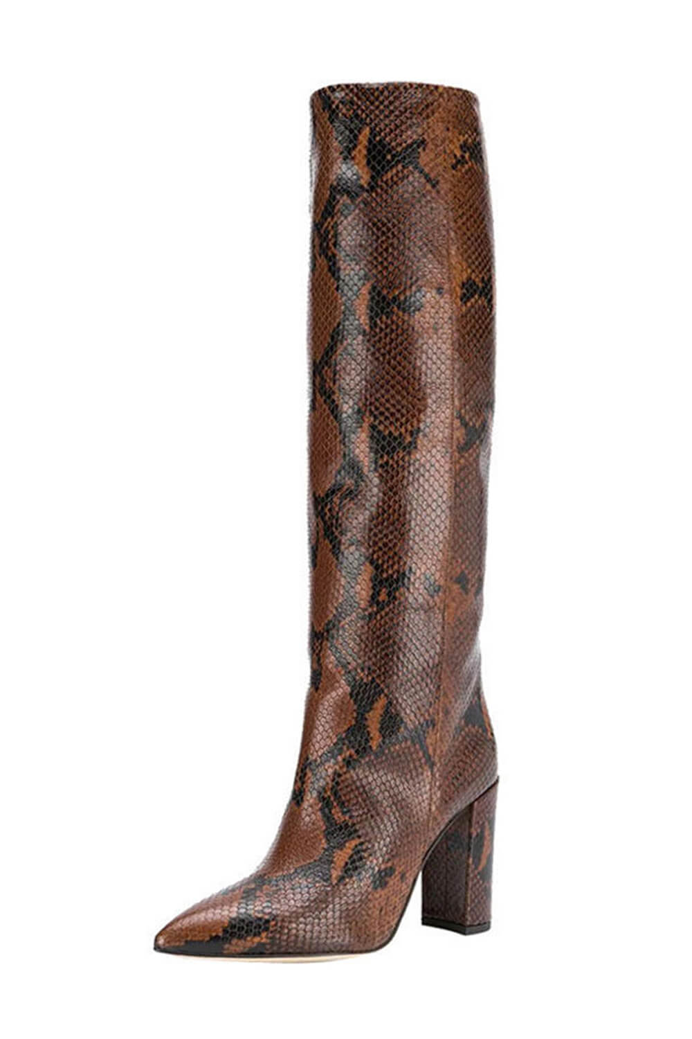 Python Effect Knee High Boots - Brown