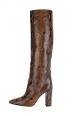 Python Effect Knee High Boots - Brown