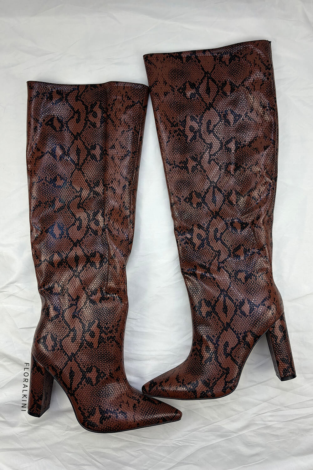 Python Effect Knee High Boots - Brown – Chicwild