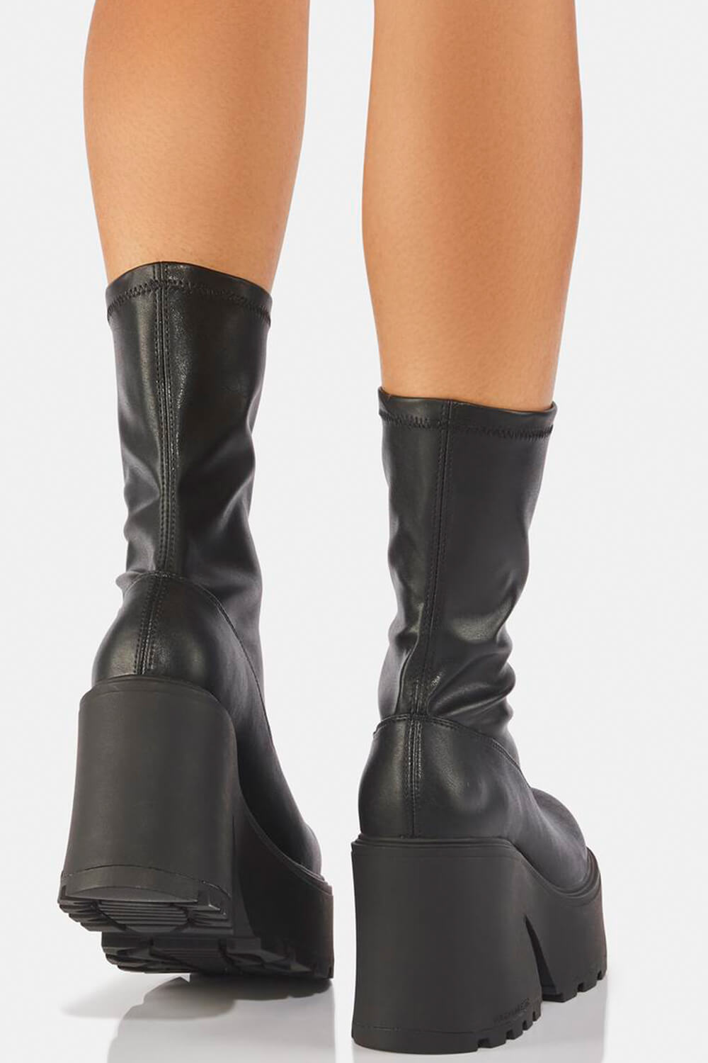 Black Chunky Platform Ankle Sock Boots