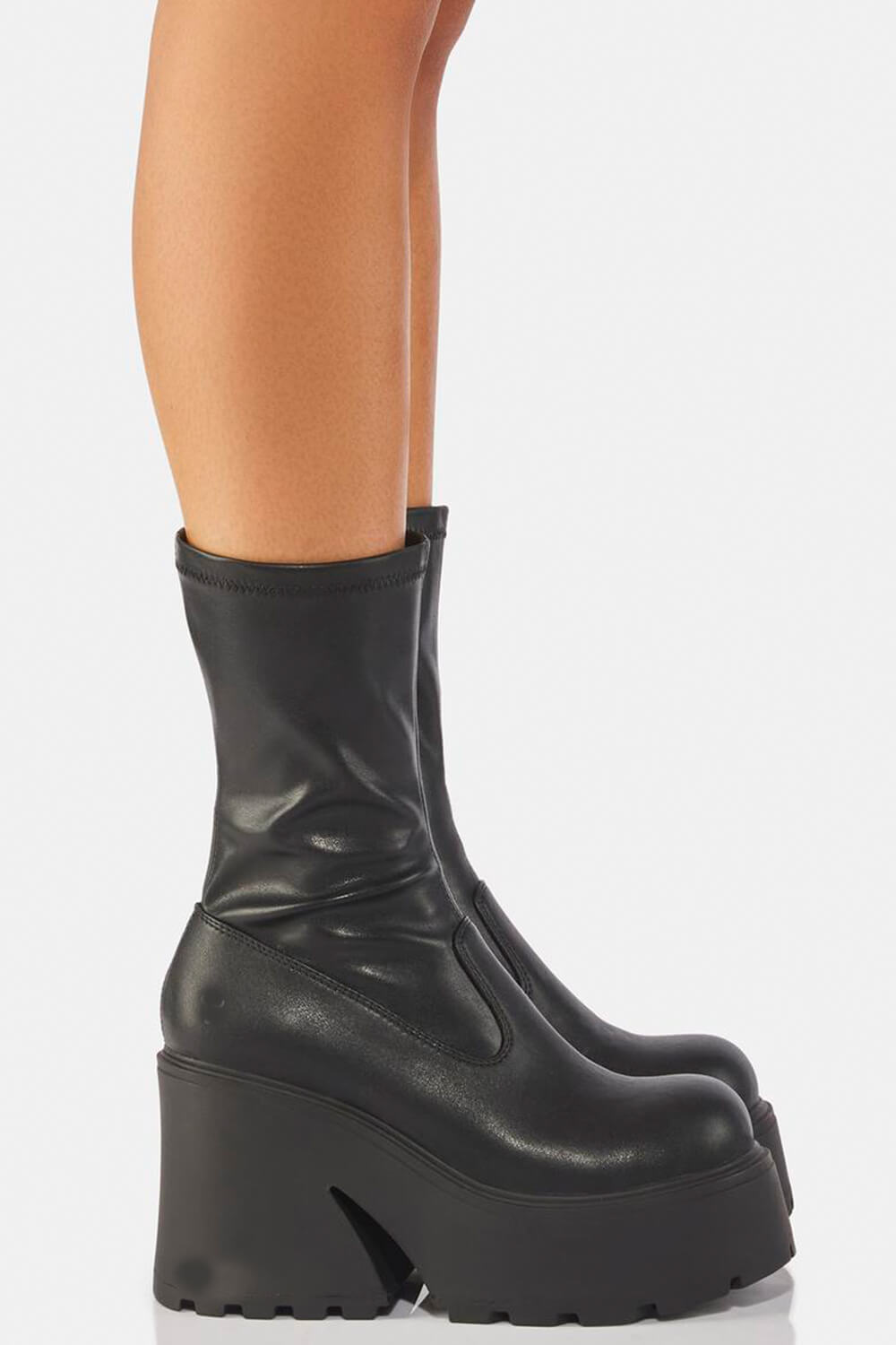 Black Chunky Platform Ankle Sock Boots