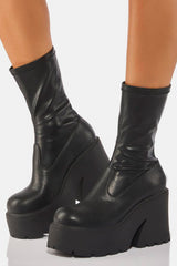 Black Chunky Platform Ankle Sock Boots