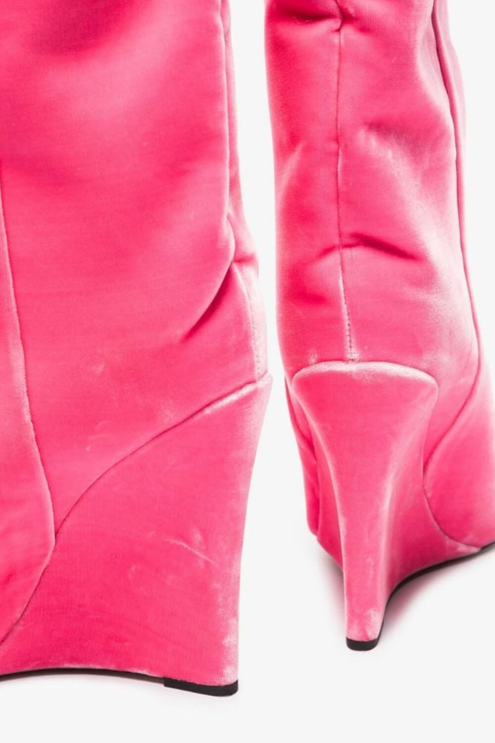 Velvet Sharp Pointed Toe Knee High Wedge Boot - Hot Pink