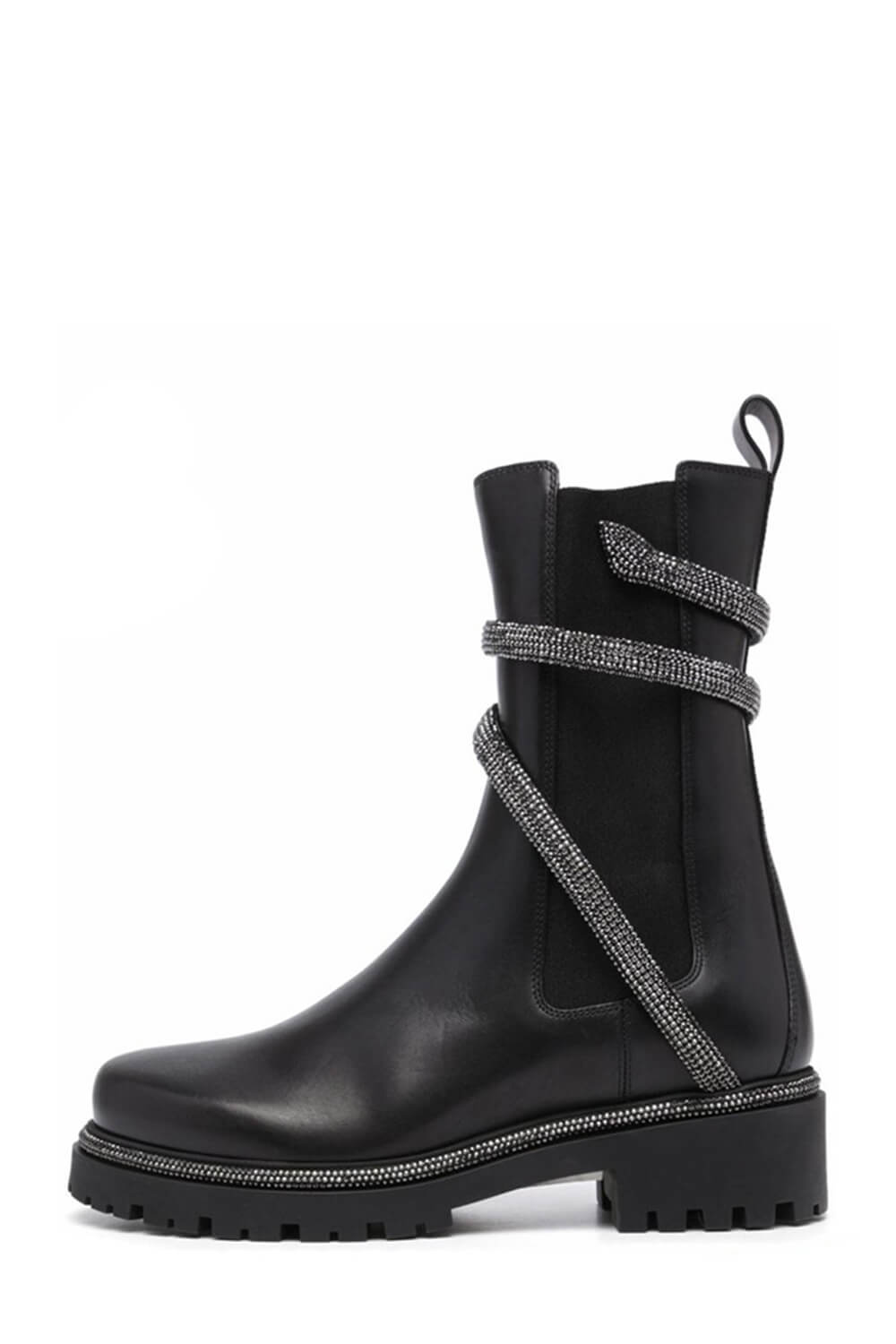 Snake-Embellished Leather Chunky Sole Ankle Chelsea Boots
