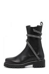 Snake-Embellished Leather Chunky Sole Ankle Chelsea Boots